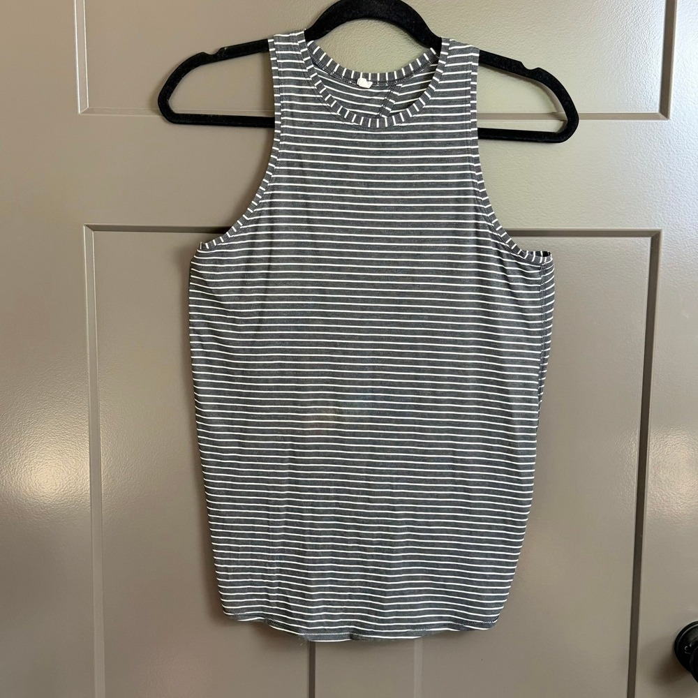 Lululemon Striped High Neck Tie Back Tank Top Grey White Size 4 Yoga Training
